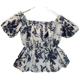 Antonio Melani Floral Puff Sleeve Off Shoulder Peplum Top-S-French Country Boho